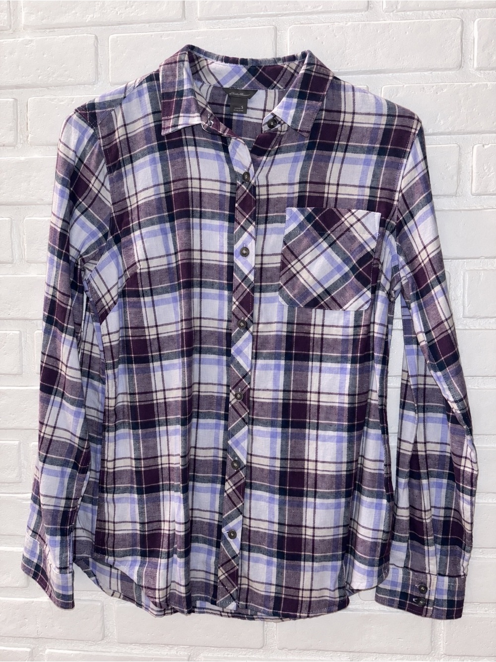 Eddie Bauer Purple and Light Blue Plaid Flannel